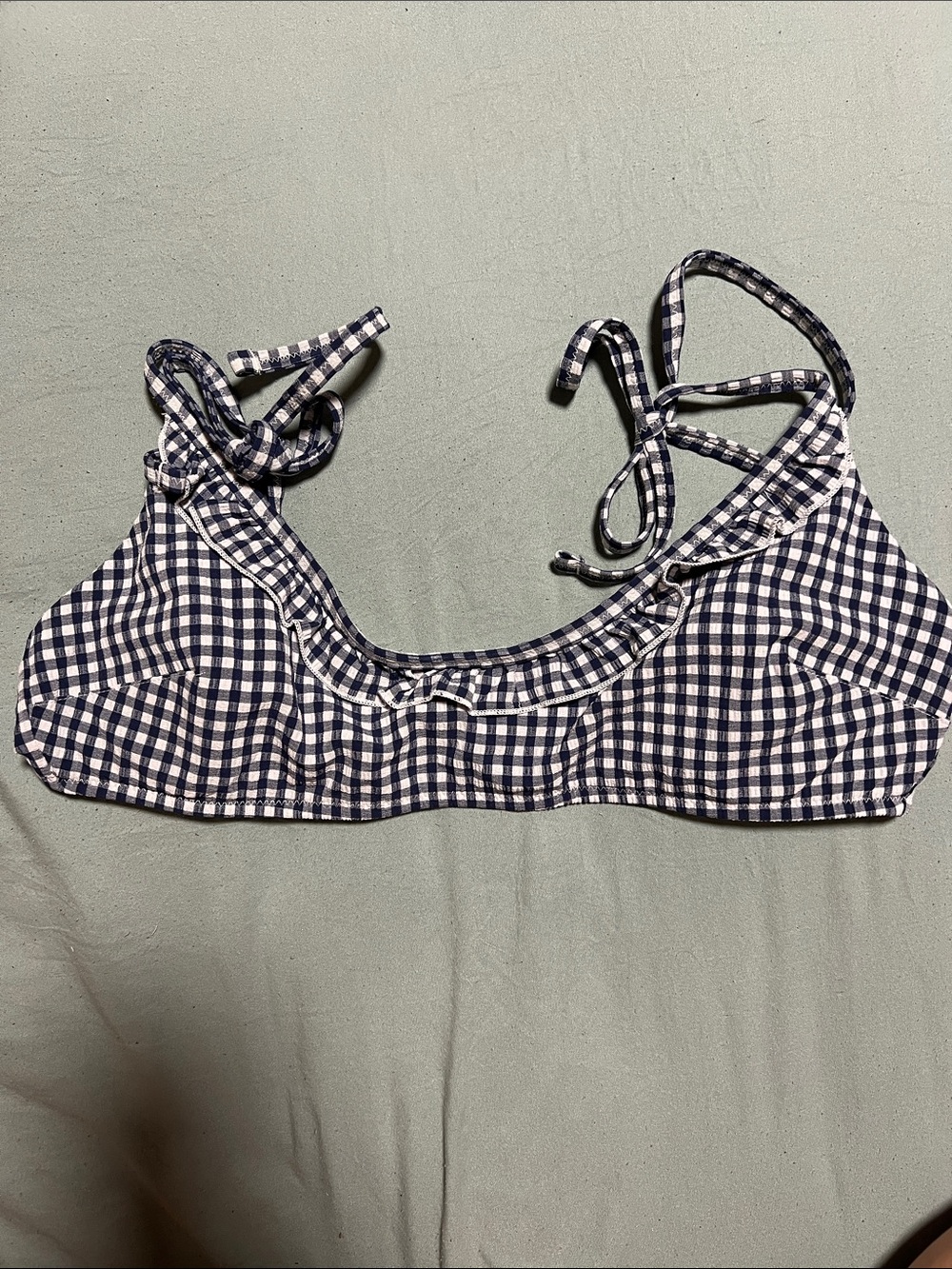 aerie Navy and White Gingham Ruffle Bikini Top